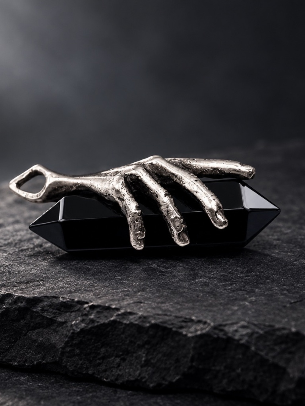 Sterling Silver Hand and Black Onyx Pendant